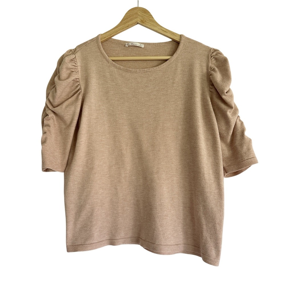 Vila Milano Short Sleeve Sweater Top Light Pink Womens XL‎ Puff Sleeve Soft